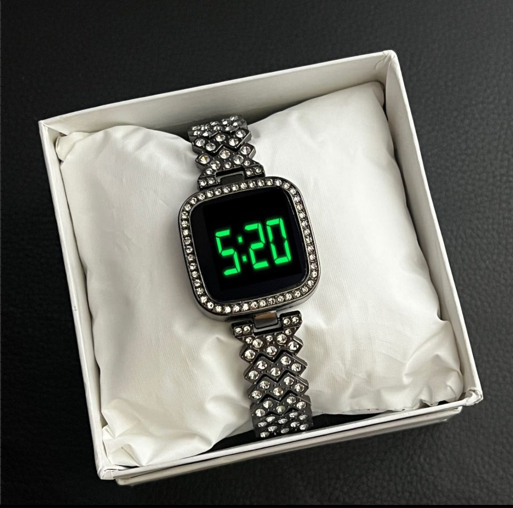 Silver black ladies led watch
